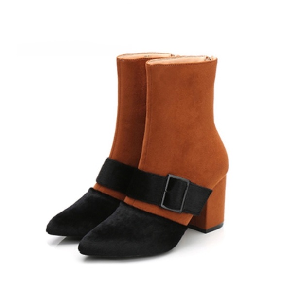 MackinJ Two Toned Booties Black Brown Velvet Suede - Picture 11 of 12